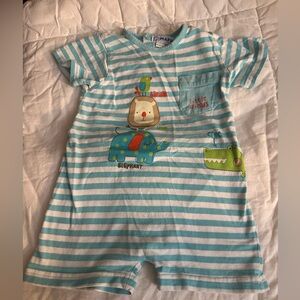 Blue Striped Kids Bodysuit with Animal Print